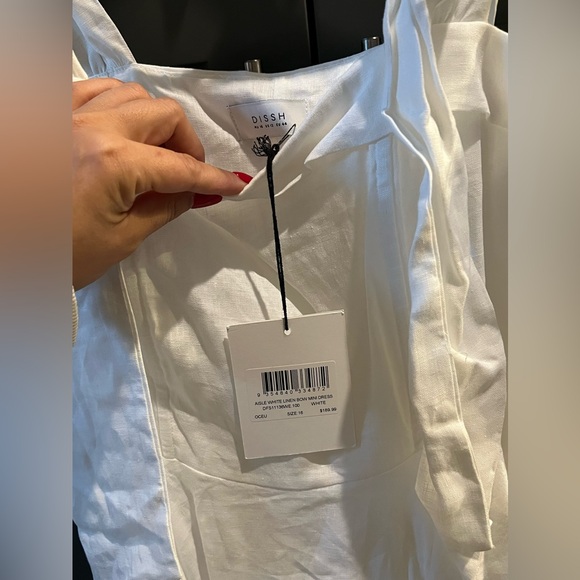 NWT - DISSH AISLE WHITE LINEN BOW MINI DRESS - US WOMEN’S SIZE: 12 - Picture 6 of 9